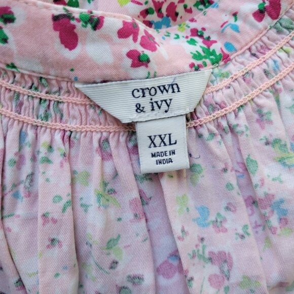 Crown Ivy Womens Top XXL Plus 3/4 Sleeve Pink Green Floral Casual FLO269E - Picture 9 of 10